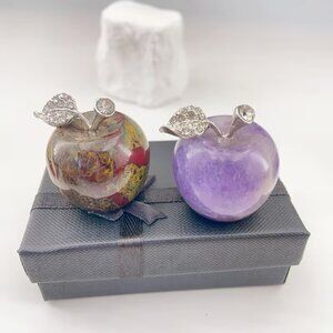 Natural Crystal Stone Apple Ornaments - Dragon Blood & Amethyst Stones - NEW